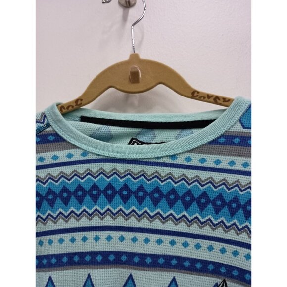 Vintage Volcom Womens Top Large Blue Thermal Long Sleeve Southwest BOHO - Picture 3 of 8